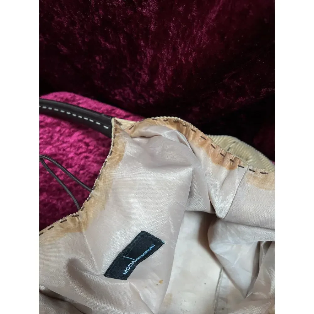 Vintage Moda International Corduroy Shoulder Bag - Tan Cotton Brown PVC Tote